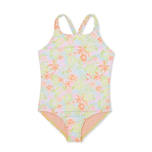 Girls Yellow Floral & Hibiscus Bathing Suit Swimsuit 1-Piece 2-Pack Size XS 4/5 - Picture 2 of 7